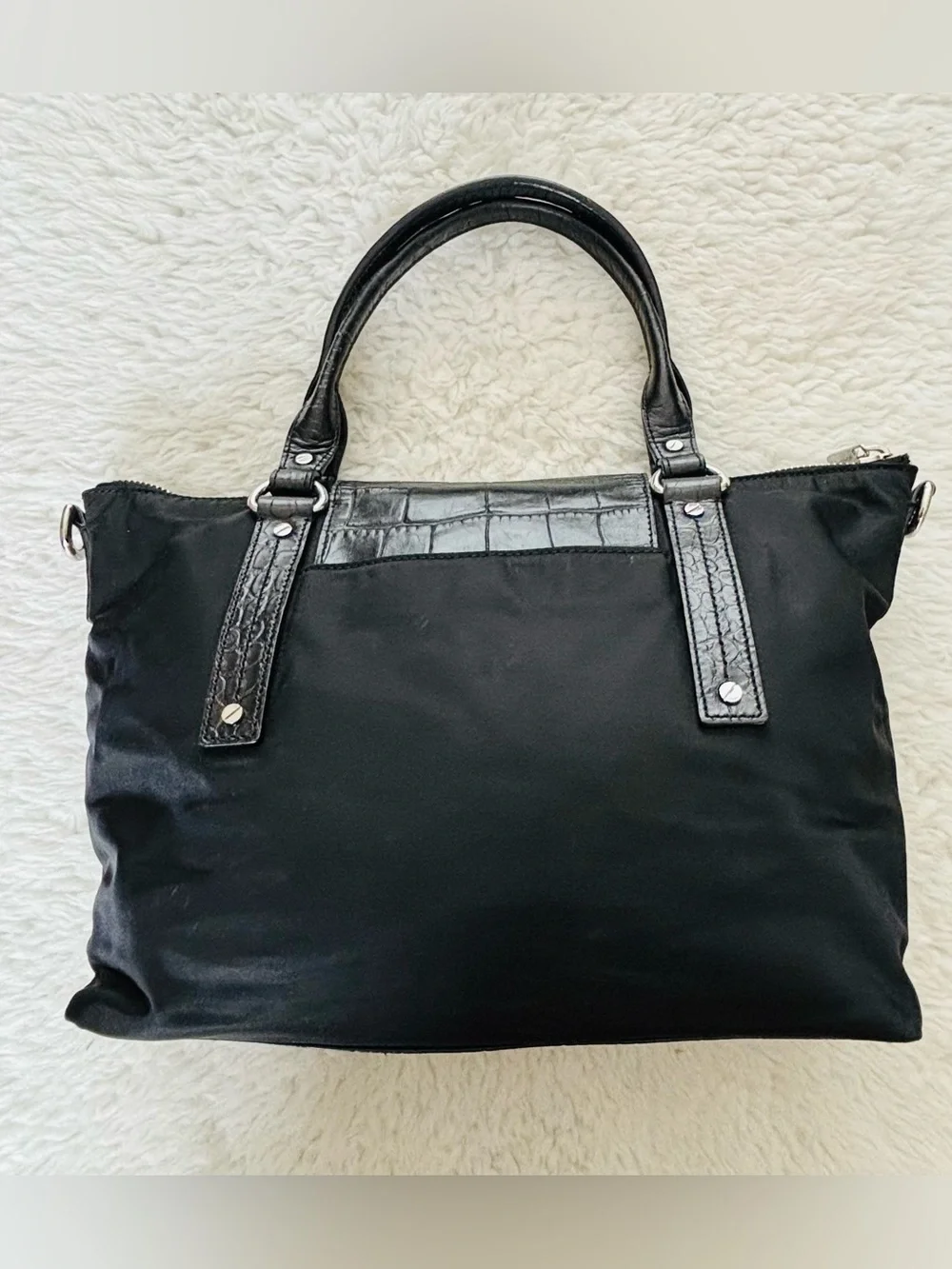 Michael Kors Black Tote with Croc-Trim Flap and Logo Lock